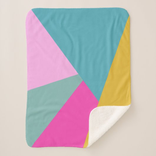 明るい幾何学的日が差すことシェイプ熱いピンク黄色 シェルパブランケット (正面)