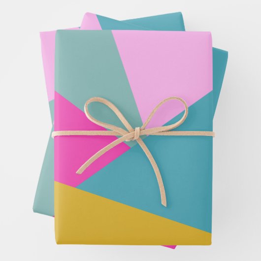 明るい幾何学的日が差すことシェイプ熱いピンク黄色 ラッピングペーパーシート (インサイチュ)