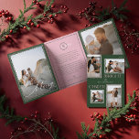 明るい応援ミニマルのモダン波状写真コラージュ 三つ折りクリスマスカード<br><div class="desc">"明祝るい応援"の3倍の家族の写真のコラージュのホリデーカード、レトロなスタイルの完璧なブレンドとシーズンとモダン一緒に。このデザインは緑とピンクで、懐かしさと喜びの精神を包み込むシックな波状のレトロを特徴とする。スクリプトとモダンセリフの文字を組み合わせることによって、エレガンスと洗練されたtouchが追加され、あなたのメッセージを際立たせる。心のこもったメッセージとモノグラム、あなたの家族の名前、そして年と共に、あなたのカードをパーソナライズしなさい。美しいコラージュ形式で7つの大切な家族の写真を展示し、思い出を撮影し、愛する人々に応援を広げる。このカードはスタイルと温祝かさでシーズンに素晴らしい方法だ。デザインby鳥類科学パペリー</div>