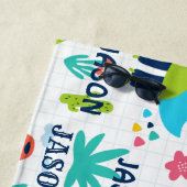 明るい恐竜のパターンと名前をカスタムする ビーチタオル (インサイチュ)