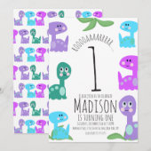 明るい恐竜の誕生日招待状 招待状 (正面/裏面)