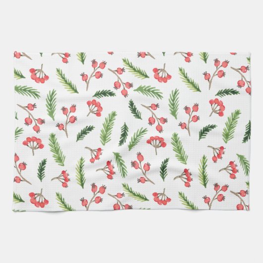 明るい手で描かれたクリスマスのミスタントーパターン キッチンタオル (横)