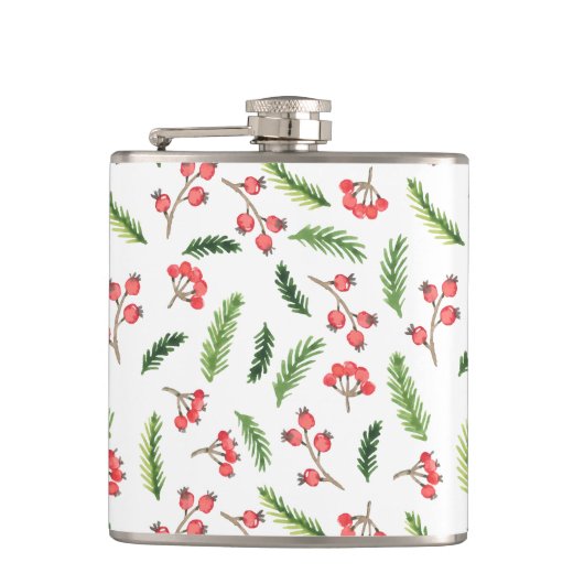 明るい手で描かれたクリスマスのミスタントーパターン フラスク (正面)