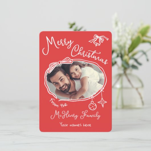 明るい手描きドードル写真クリスマスカード 招待状 (スタンド正面)