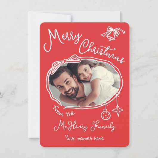 明るい手描きドードル写真クリスマスカード 招待状 (正面)