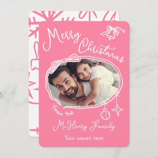 明るい手描きドードル写真クリスマスカード 招待状 (正面/裏面)