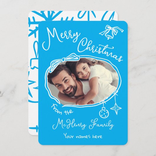 明るい手描きドードル写真クリスマスカード 招待状 (正面/裏面)