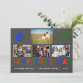 明るい手書カラフルきの写真のクリスマス シーズンカード (スタンド正面)