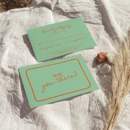 明るい手書ユニークカラフル結婚レトロ 出欠カード