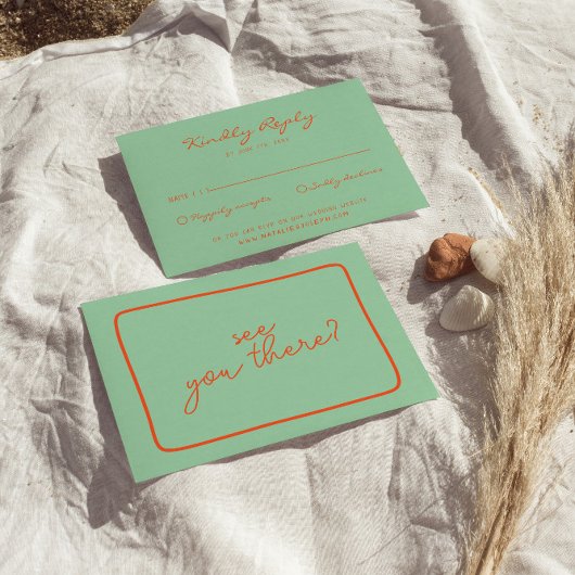 明るい手書ユニークカラフル結婚レトロ 出欠カード