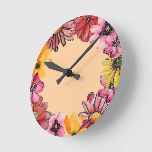 明るい手絵を描の花柄 ラウンド壁時計 (傾斜)