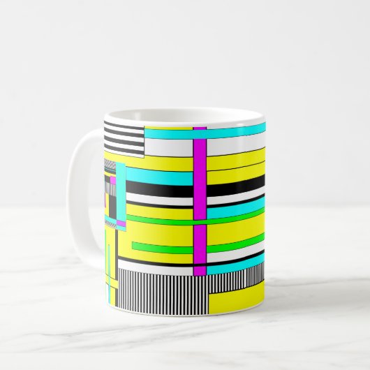 明るい抽象幾何学ネオンパターンのスロー枕 コーヒーマグカップ (正面左)