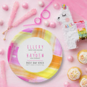 明るい抽象芸術アートピンクイエローピーチ結婚ズ ペーパープレート (パーティー)