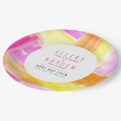 明るい抽象芸術アートピンクイエローピーチ結婚ズ ペーパープレート (アングル)