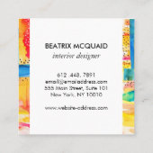 明るい抽象芸術カラフルの水色 スクエア名刺 (裏面)