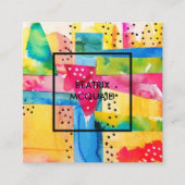 明るい抽象芸術カラフルの水色 スクエア名刺 (正面)