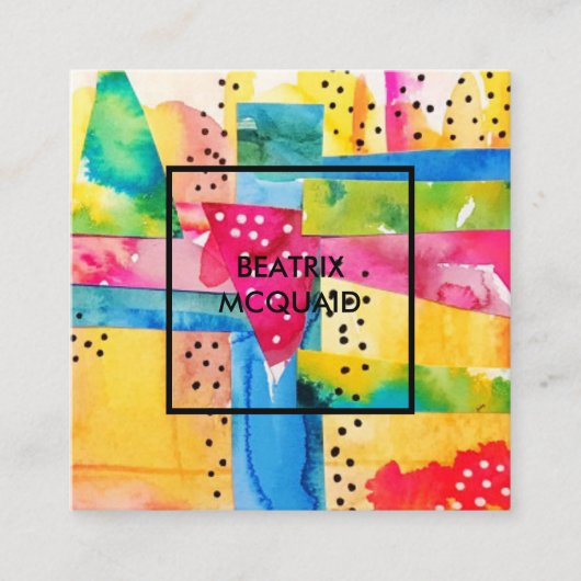 明るい抽象芸術カラフルの水色 スクエア名刺 (正面)