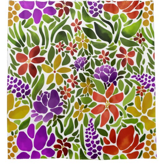 明るい抽象芸術フローラシャワーカーテン シャワーカーテン (正面)