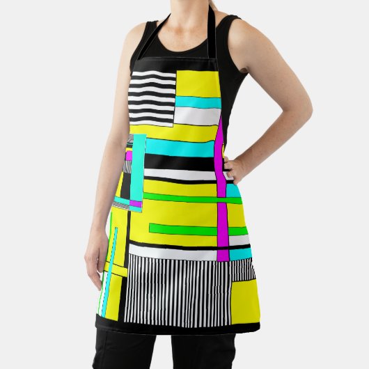 明るい抽象芸術幾何学的ネオンパターン投げピロ エプロン (インサイチュ)
