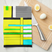 明るい抽象芸術幾何学的ネオンパターン投げピロ キッチンタオル (四つ折り)