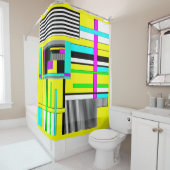 明るい抽象芸術幾何学的ネオンパターン投げピロ シャワーカーテン (インサイチュ)
