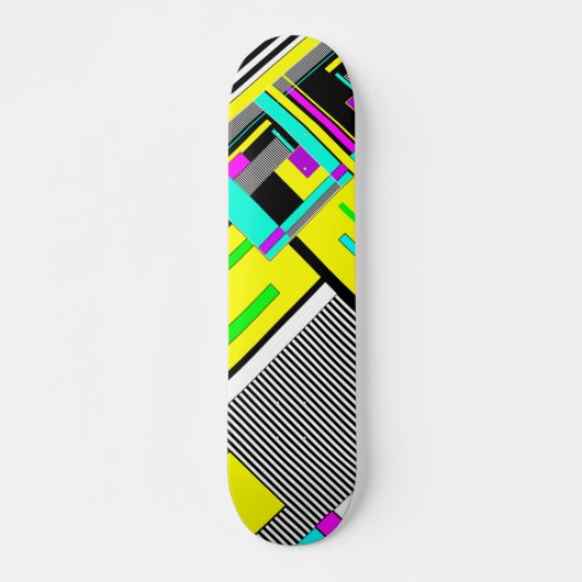 明るい抽象芸術幾何学的ネオンパターン投げピロ スケートボード (正面)