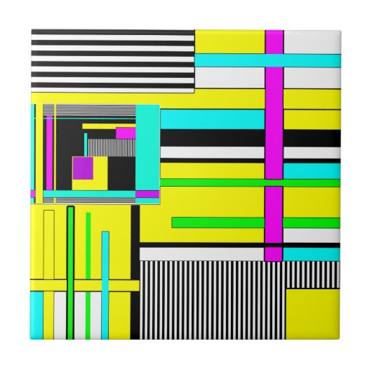 明るい抽象芸術幾何学的ネオンパターン投げピロ タイル (正面)