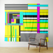 明るい抽象芸術幾何学的ネオンパターン投げピロ タペストリー (インサイチュ(横))