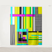 明るい抽象芸術幾何学的ネオンパターン投げピロ タペストリー (正面)