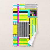 明るい抽象芸術幾何学的ネオンパターン投げピロ バスタオルセット (ハンドタオル)