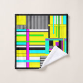 明るい抽象芸術幾何学的ネオンパターン投げピロ バスタオルセット (ウォッシュタオル)