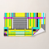 明るい抽象芸術幾何学的ネオンパターン投げピロ バスタオルセット (ハンドタオル)