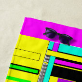 明るい抽象芸術幾何学的ネオンパターン投げピロ ビーチタオル (インサイチュ)