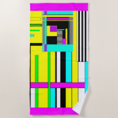 明るい抽象芸術幾何学的ネオンパターン投げピロ ビーチタオル (正面)