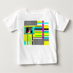 明るい抽象芸術幾何学的ネオンパターン投げピロ ベビーTシャツ