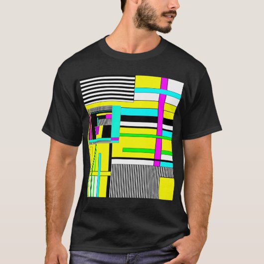 明るい抽象芸術幾何学的ネオンパターン投げピロ Tシャツ (正面)