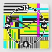 明るい抽象芸術幾何学的ネオンパターン スクエア壁時計 (正面)