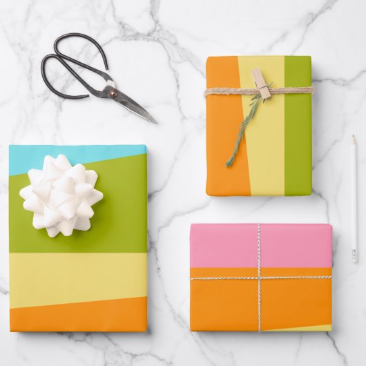 明るい抽象芸術幾何形状 |レインボー ラッピングペーパーシート (正面)