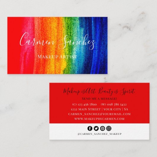 明るい抽象芸術水彩虹のメイクアップアーティスト 名刺 (正面/裏面)