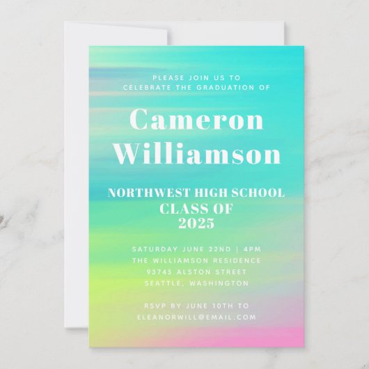 明るい抽象芸術水色卒業パーティー写真 招待状 (正面)