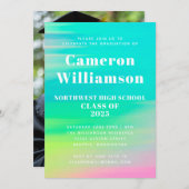 明るい抽象芸術水色卒業パーティー写真 招待状 (正面/裏面)