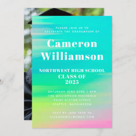 明るい抽象芸術水色卒業パーティー写真 招待状