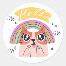 明るい挨拶おもしろい猫シール