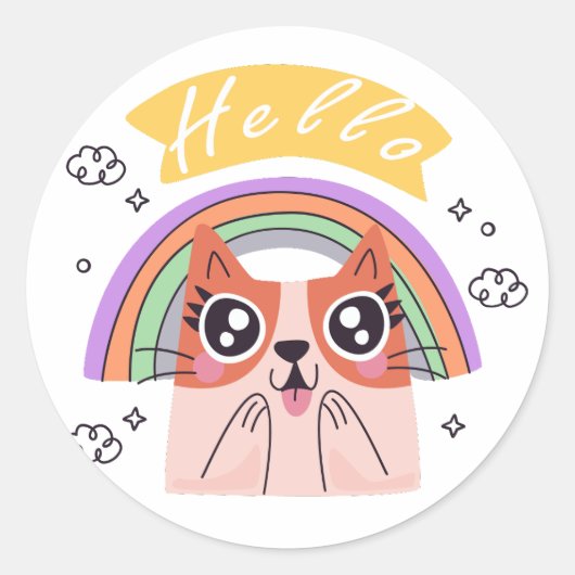明るい挨拶おもしろい猫シール ラウンドシール (正面)