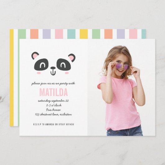 明るい数々のカラフル色のパンダの写真の誕生日 (正面/裏面)