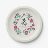 明るい数々のフォークの花結婚色 ペーパープレート (正面)