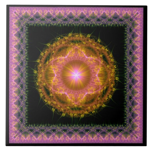 明るい数々のフラクタル白熱［赤熱］光を放つパターン タイル (正面)