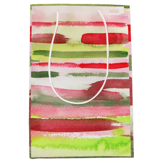 明るい数々の水の色スプラッシュクリスマス ミディアムペーパーバッグ (正面)