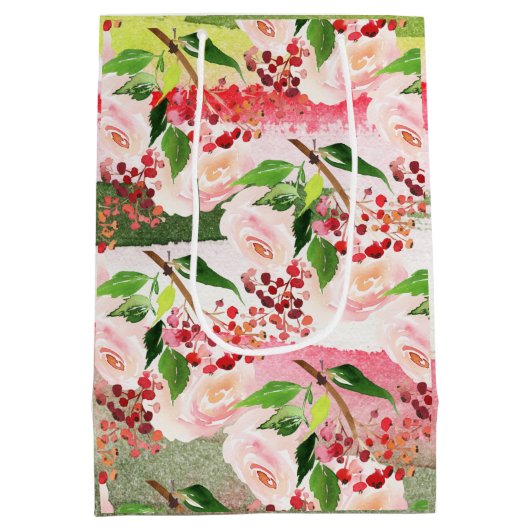 明るい数々の水の色スプラッシュクリスマス ミディアムペーパーバッグ (裏面)