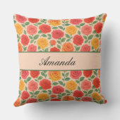 明るい数々の色のバラ名パターン クッション (裏面)